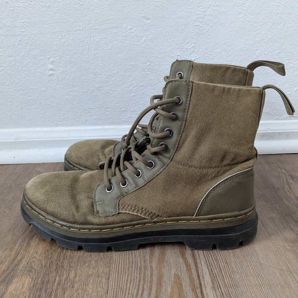 Dr Martens Combs Men 9 / Womens 10 EU 42 Olive Green Canvas Lace Up Combat Boots - Picture 1 of 9